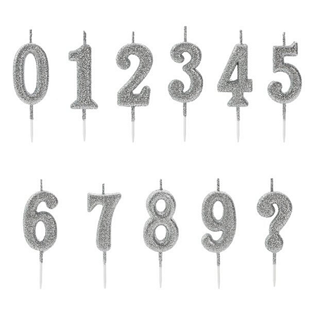 Vela Pequena Prateada Glitter Numeros