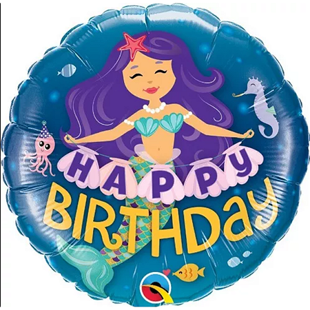 Balão Redondo Metalizado 18''/46cm Happy Birthday Sereia