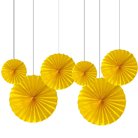 Kit Enfeite Leque de Papel 20/30/40cm 6un - Amarelo