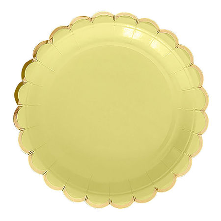 Prato de Papel Colors Amarelo Borda Metalizada Dourado 18cm 8un