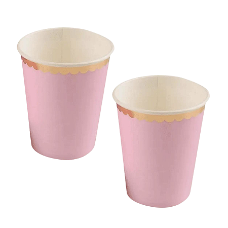 Copo Papel Colors Rosa Borda Metalizada Dourado 250ml 8un