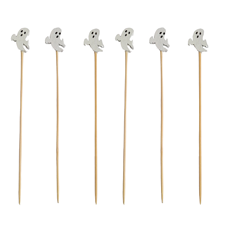Pick Palito de Bambu Petisco Fantasma Halloween 20un 13cm