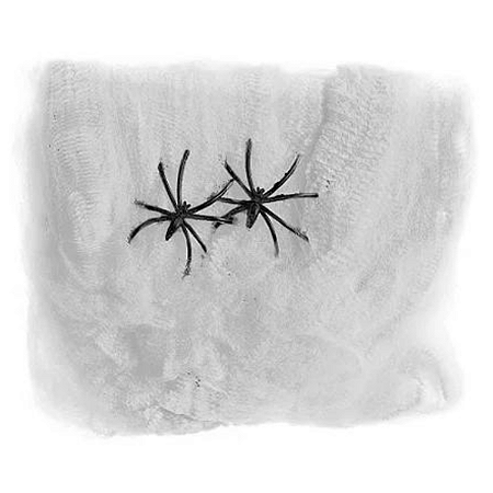 Teia Branca Decorativa Halloween c/ duas aranhas 20g 1un