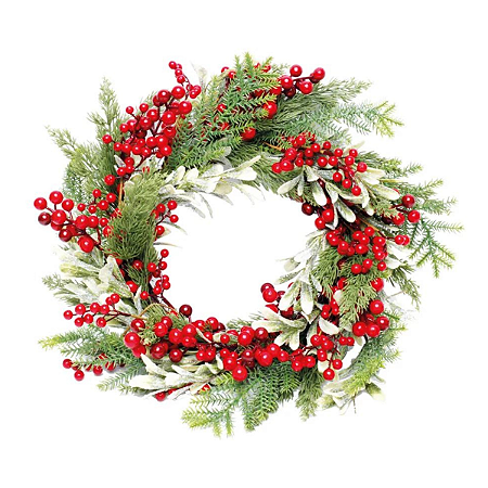 Guirlanda Decorativa Folhas Frutas Verm/Verd Natal 55cm 1un