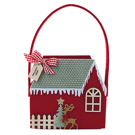 Bolsinha Casa Noel com Laço Vermelho Feltro 13x14cm 1un