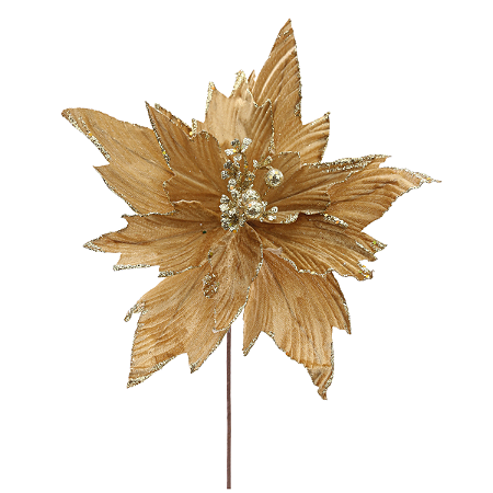 Flor Decorativa Poinsetia c/ Glitter Dourado Natal 30cm 1un