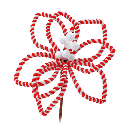Flor Decorativa Poinsetia Vazada Listrada Verm/Branco 20cm