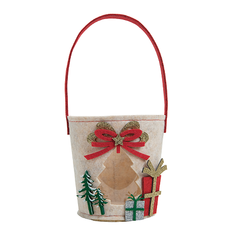 Bolsinha Cesto Pinheiro e Presentes Natal  25x12cm 1un