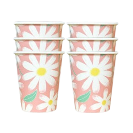 Copos de Papel Margarida Rosa 240ml 08 Un