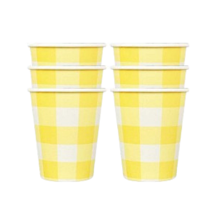 Copos de Papel Xadrez Vichy Amarelo 240ml 08 Un