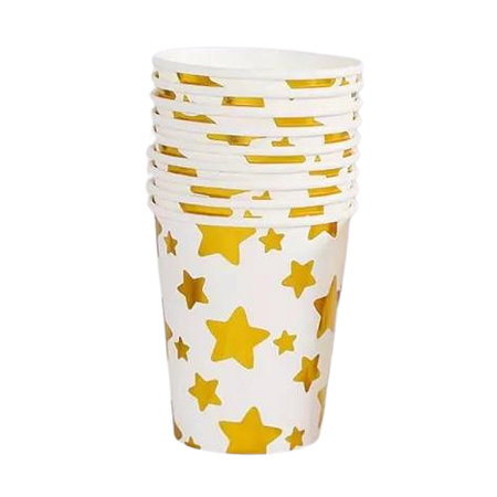 Copo de Papel Estrelas Metalizadas Dourado 250ml 8un