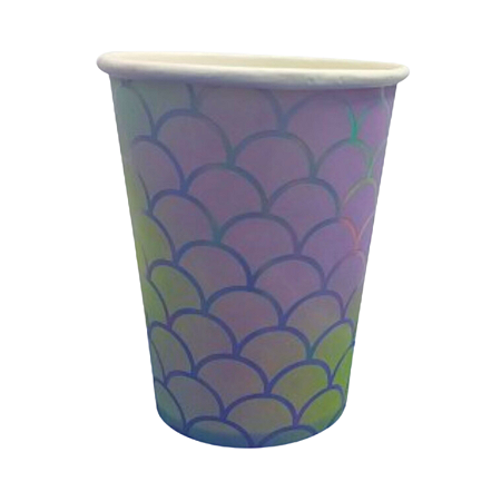 Copo Papel Escamas Sereia Lilás/Verde 250ml 8un