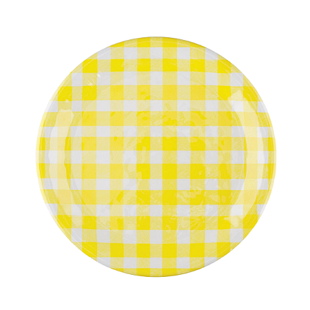 Prato Papel Xadrez Amarelo Neon 18cm 8un