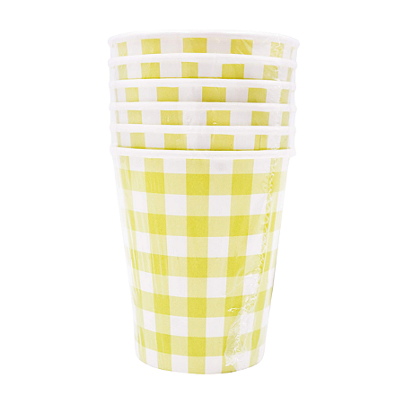 Copo Papel Xadrez Amarelo Neon 250ml 8un