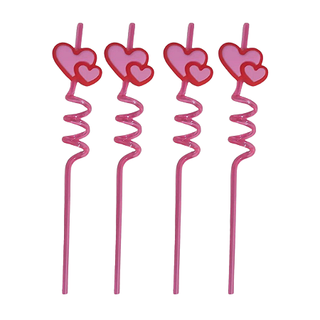 Canudo Acrilico Love Dois Corações 27cm 4un