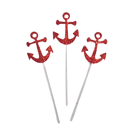 Pick Para Doces e Cupcakes Eva Glitter Ancora Vermelho 10Un