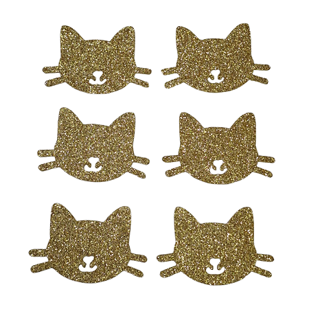 Aplique cabeça Gato Dourado Eva Glitter 6un