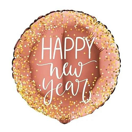 Balao Metalizado Redondo Happy New Year Rose Gold 18" 45cm