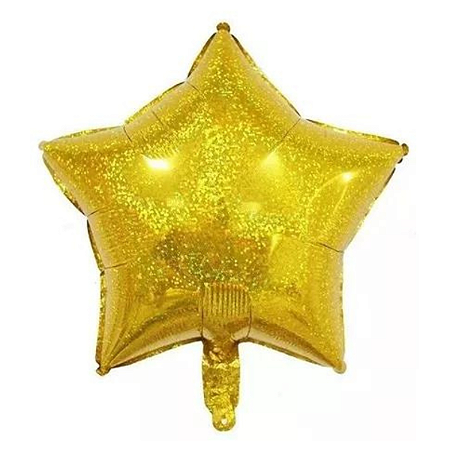 Balão Metalizado Estrela Holográfico Ouro 18" 45cm Cromus