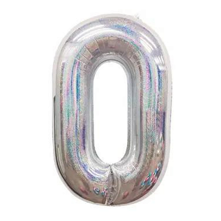 Balão Numero 0 Holog Glitter Prata 40" 101cm Cromus