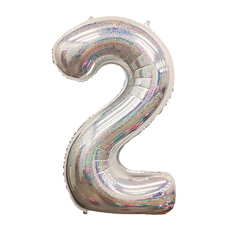 Balão Numero 2 Holog Glitter Prata 40" 101cm Cromus