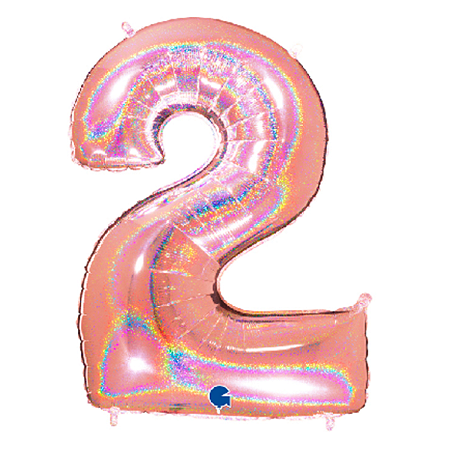 Balão Numero 2 Rose Glitter Holográfico 40'' 102cm Grabo