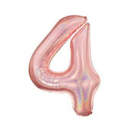 Balão Numero 4 Holografico Glitter RoseGold 40" 101cm Cromus