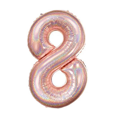 Balao Numero 8 Holog Glitter Rose Gold 40" 101 cm  Cromus