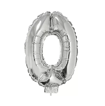Balão Metalizado Número 0 Prata 16 polegadas 41cm - Balloon