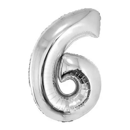 Balão Metalizado Numero 6 Prata 16'' 41cm Foil Balloon