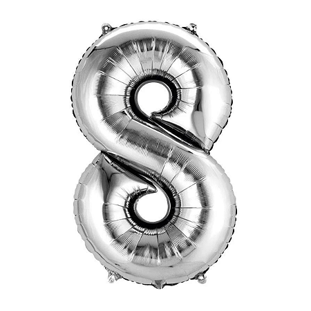 Balão Metalizado Numero 8 Prata 16'' 41cm Foil Balloon
