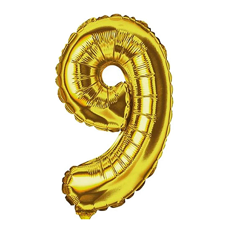 Balão Metalizado Numero 9 Dourado 16''41cm Foil Balloon