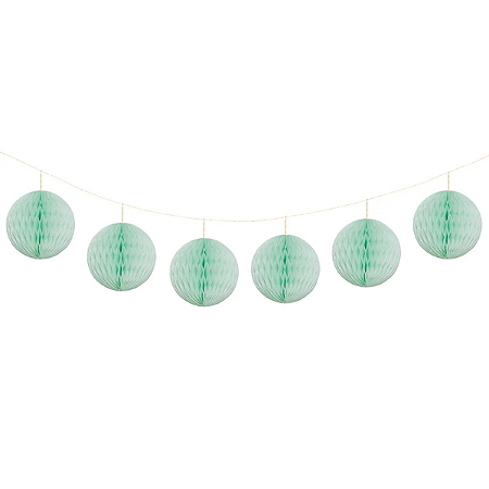 Guirlanda Mini Globo Colmeia De Papel 8cm Verde Menta 6Un