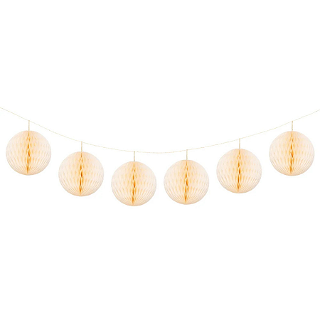 Guirlanda Mini Globo Colmeia De Papel 8cm Baunilha 6Un