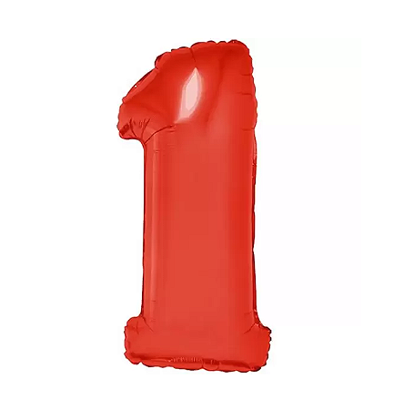 Balão Metalizado Número 1 Vermelho 16" 41cm Foil Balloon