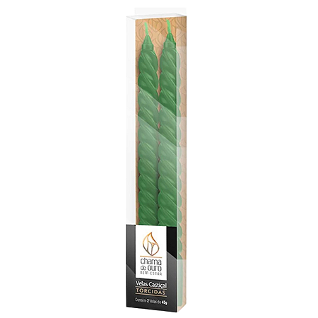 Vela Castiçal Torcida Verde 45g Ceia de Natal - 2 Unidades