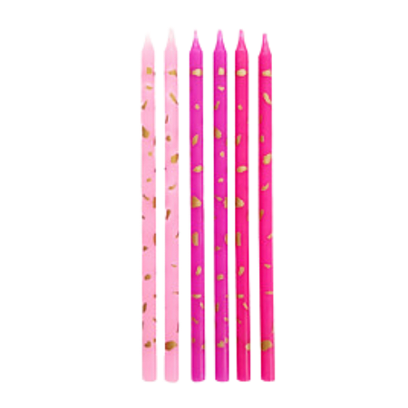 Vela Palito Rosa C/ Dourado 14cm 6Un