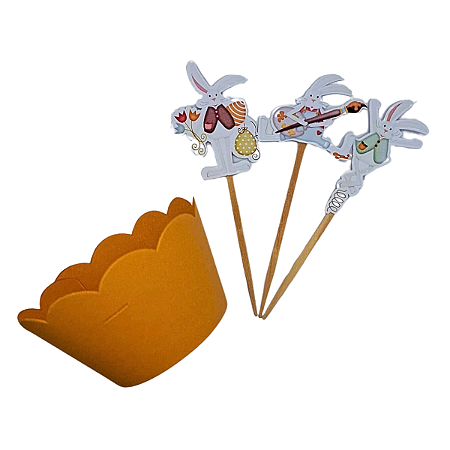 Kit Cupcake Coelho Páscoa Saia e Topper 12Un