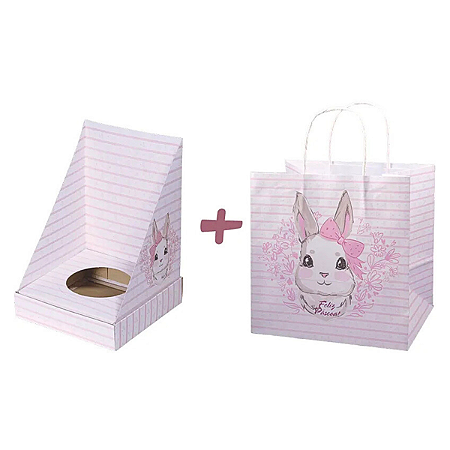 Kit Caixa Vitrine E Sacola Coelha Rosa