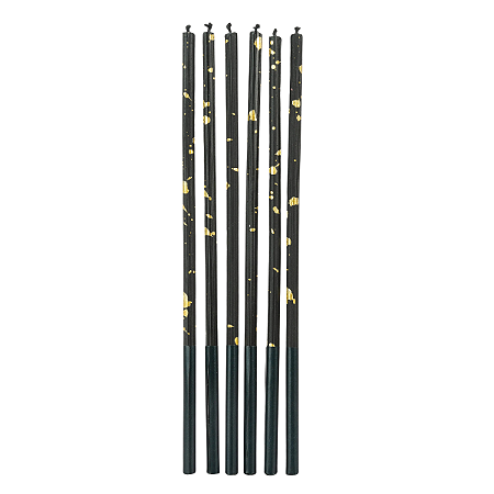 Vela Palito Preto C/ Dourado 17cm 6Un