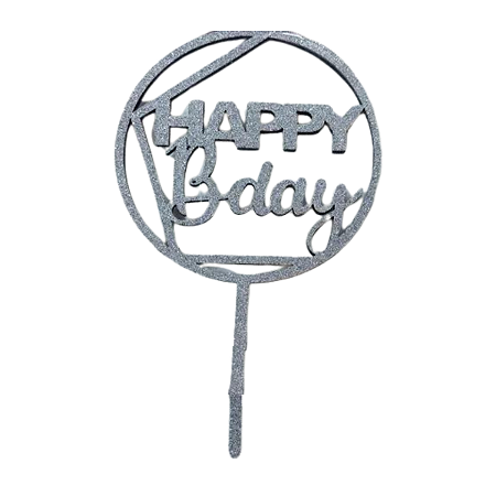 Topo Decorativo Eva Glitter Prata Happy B Day 21 Cm
