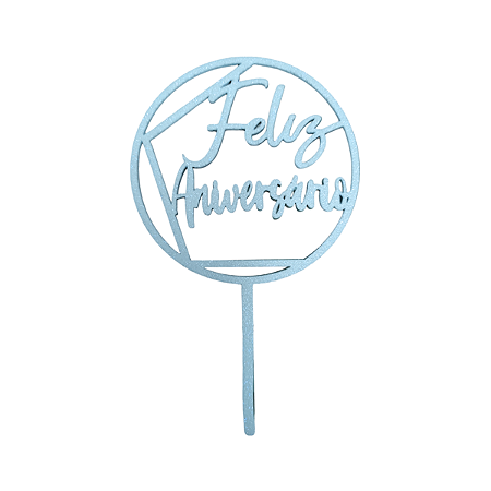 Topo Decorativo Eva Glitter Feliz Aniversario Azul Candy