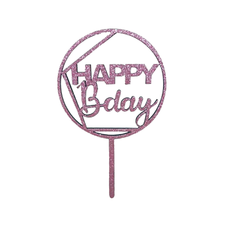 Topo Decorativo Eva Glitter Rosa Happy B Day 21Cm