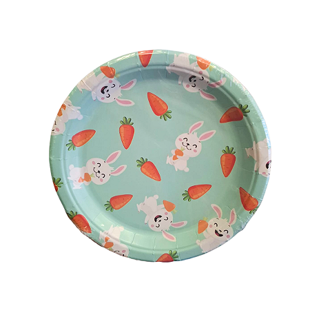 Prato Papel Coelhinho Cenoura Páscoa Verde 18cm 8Un