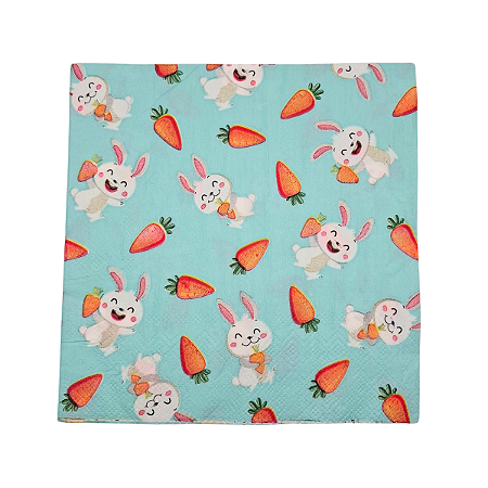 Guardanapo Papel Coelhinho Cenoura Páscoa Verde 33x33cm 20Un