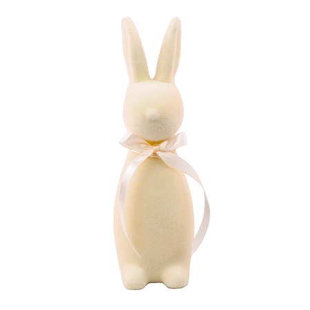 Coelho Decorativo Flocado Páscoa C/ Laço Baunilha 1Un