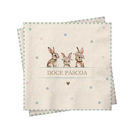 Guardanapo Papel Coelhinhos Doce Páscoa 32,5x32,5cm 20Un