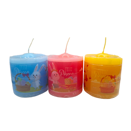 Trio de Velas Coloridas Feliz Páscoa Coelhinhos