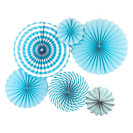 Kit Enfeite Leque de Papel 20/30/40cm 6un - Azul