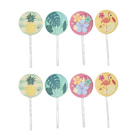 Toppers Para Doces e Cupcake Tropical Flamingo 8Un